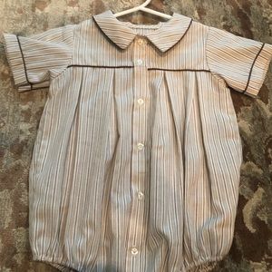 Boys Brown cotton romper bubble. Piping work.